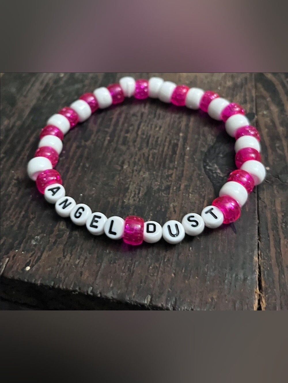 'Angel Dust' Hazbin Hotel Inspired Handmade Kandi Beaded Bracelet